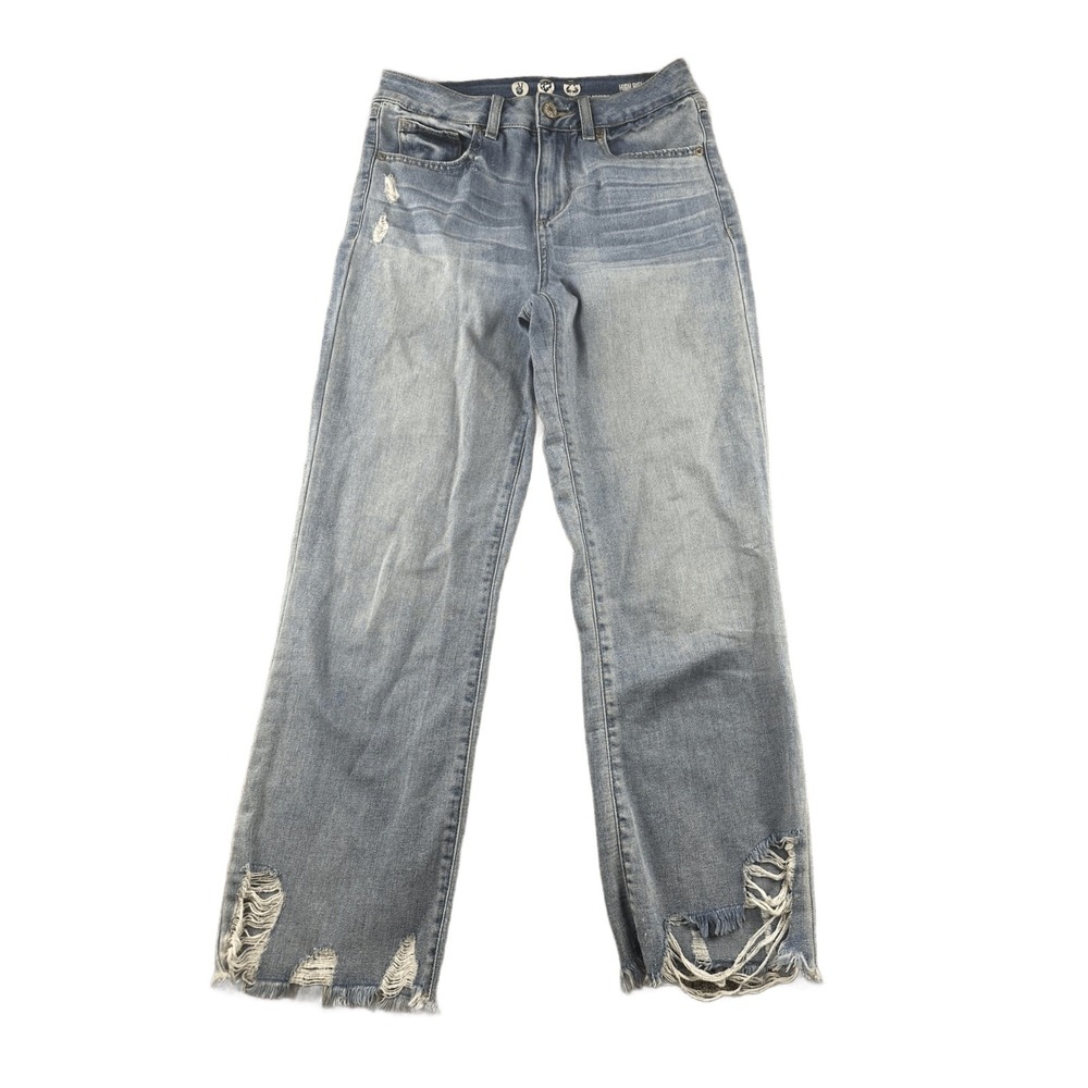 By Rewash High Rise Cropped Straight Jeans Women 1/25 Blue Ripped Streetwear